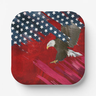 Plato De Papel Águila calva en la bandera americana abstracta