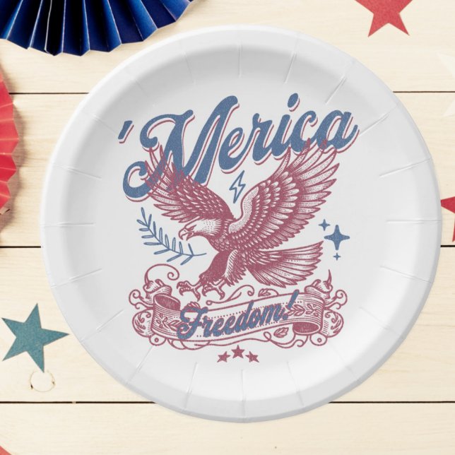 Plato De Papel Águila de época América Patriótica (Patriotic Eagle 'Merica Plate)