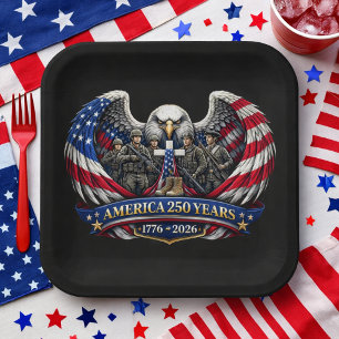 Plato De Papel Águila Patriótica y Tributo Militar América 250