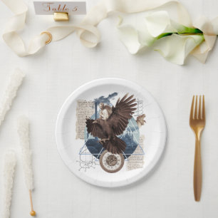 Plato De Papel Águila voladora con otros elementos de collage