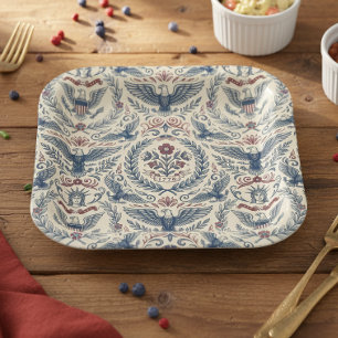 Plato De Papel Águilas de Americana Estrellas y Franjas Borde ID1