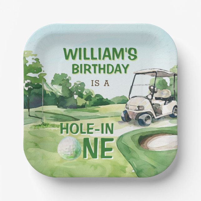 Plato De Papel Agujero en un golf Par-tee Primer cumpleaños (Anverso)