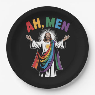 Plato De Papel Ah Hombres Divertido Jesús LGBTQ Orgullo Gay Arcoí