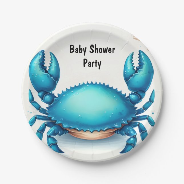 Plato De Papel Ahora Beach Ocean Catch Marina Blue Crab Baby Show (Anverso)