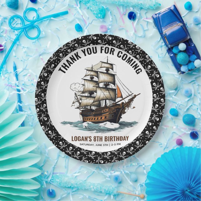Plato De Papel ¡Ahoy! Barco pirata 8 cumpleaños (Fiesta)
