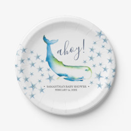 Plato De Papel Ahoy Cute Blue Whale Baby Shower