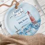 Plato De Papel Ahoy es el Baby Shower de un faro de niño en el oc<br><div class="desc">Con temática náutica,  el faro "Ahoy,  es un niño",  el diseño de veleros y criaturas oceánicas con gaviotas volando sobre el diseño de un niño "Baby Shower". Diseño compuesto por Holiday Hearts Designs.</div>