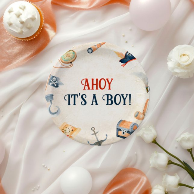 Plato De Papel Ahoy es el Baby Shower de un muchacho pirata (Subido por el creador)