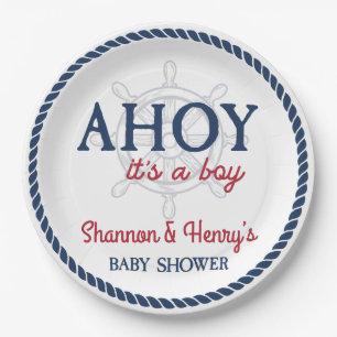 Plato De Papel Ahoy es un Baby Shower de Boy Nautical