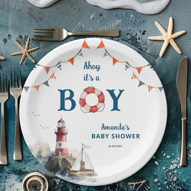 Plato De Papel Ahoy es un Baby Shower de Boy Nautical (Subido por el creador)