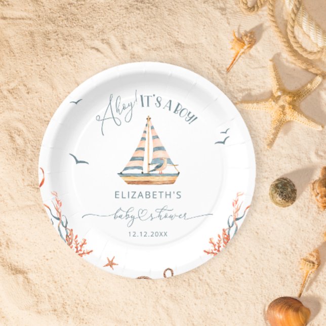 Plato De Papel Ahoy es un Baby Shower de Boy Nautical Sailboat (Subido por el creador)