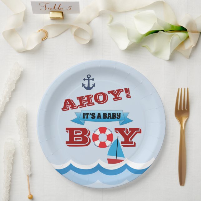 Plato de Papel Ahoy es un niño (Boda)