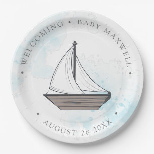 Plato De Papel ¡Ahoy! ¡Es un niño! Bebé de vela