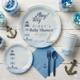 Plato De Papel Ahoy es un Niño Faro Náutico Baby Shower