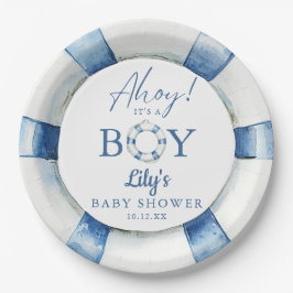 Plato De Papel Ahoy Es Un Niño Lifebuoy Baby Shower Nautical