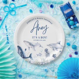 Plato De Papel ¡Ahoy! Es un niño, Under the Sea Boy Baby Shower
