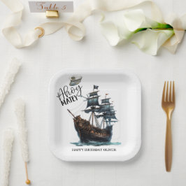 Plato De Papel ¡Ahoy Matey! Cumpleaños del Barco Pirata Negro
