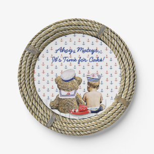 Plato De Papel Ahoy, Matyes, Nautical de Boy en Baby Shower