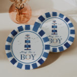 Plato De Papel ¡Ahoy Náutico! Es un Baby Shower de faro de niño<br><div class="desc">Faro azul marino acuático con temática náutica chapas de papel para bebé. ¡Personalizable</div>