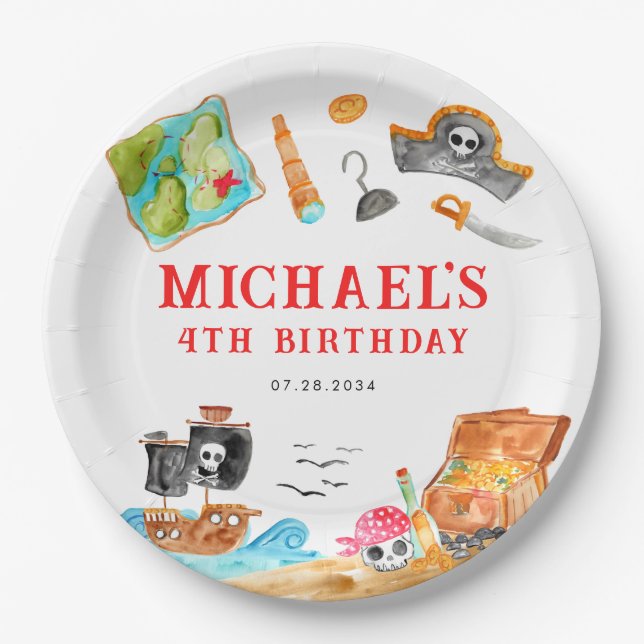 Plato De Papel Ahoy Shipmates Treasure Hunt Ship Pirate Cumpleaño (Anverso)