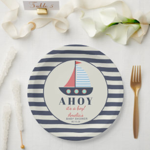 Plato De Papel Ahoy son placas de papel de Baby Shower para niños