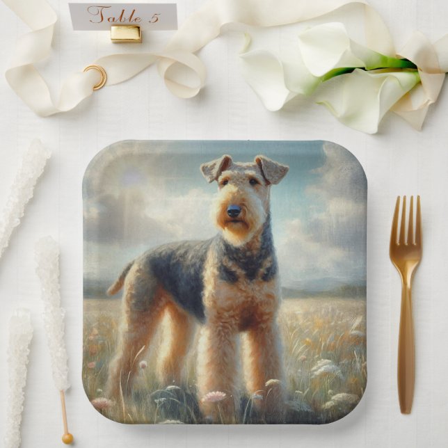 Plato De Papel Airedale Terrier (Boda)