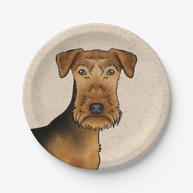 Plato De Papel Airedale Terrier Cute Cartog Cabeza De Perro En Be (Anverso)