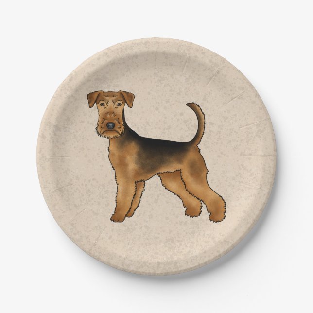 Plato De Papel Airedale Terrier Cute Cartog Perro En Beige (Anverso)