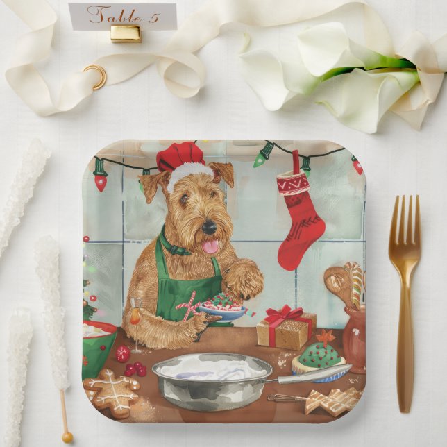 Plato De Papel Airedale Terrier Holiday Baking: Navidades festivo (Boda)