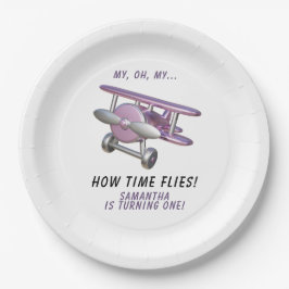 Plato De Papel Airplane Oh My Time Flies Travel First Birthday