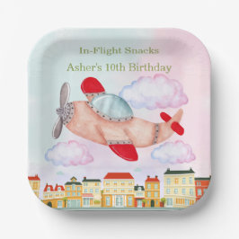Plato De Papel Airplane with Cityscape In-Flight Snacks Birthday