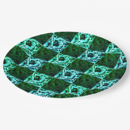 Plato De Papel Ajedrez azul verde y cielo o cian, con rectángulo