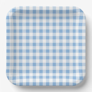 Plato De Papel Ajuar de bebé de cuadros azules para Baby-Q Barbec