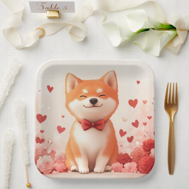 Plato De Papel Akita con Rosas - Día de San Valentín  (Boda)