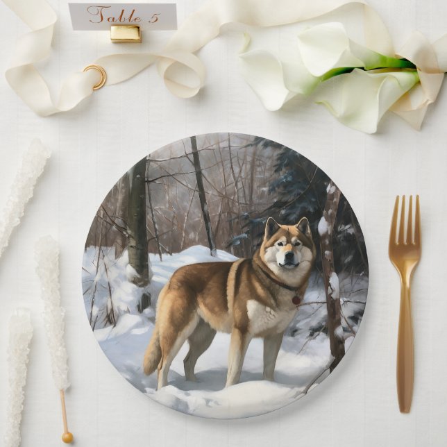 Plato De Papel Akita deja que nieve Navidades (Boda)