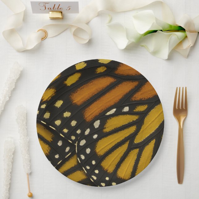 Plato De Papel Ala de Mariposa Monarca Naranja Amarilla (Boda)