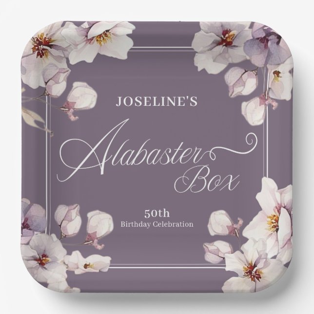 Plato De Papel Alabaster Box Purple Birday (Anverso)