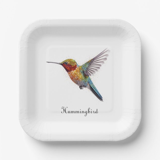 Plato De Papel Alas arcoiris: Vibrante Hummingbird Art, personali (Anverso)
