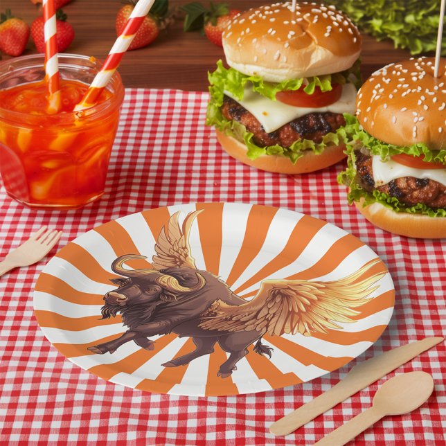 Plato De Papel Alas De Búfalo Con Naranja Starburst (Subido por el creador)