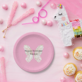 Plato De Papel Alas de Mariposa Rosa de Cumpleaños Femeninas