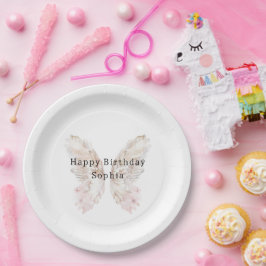 Plato De Papel Alas de mariposa rosada de bonito Cumpleaños