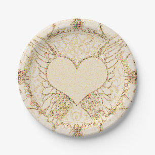 Plato De Papel Alas y corazón del ángel
