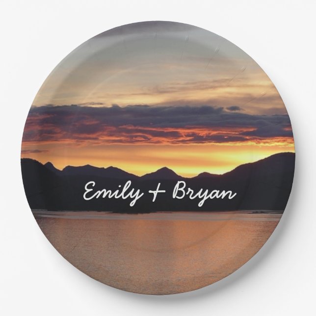 Plato De Papel Alaskan Sunset I Beautiful Alaska Photography (Anverso)