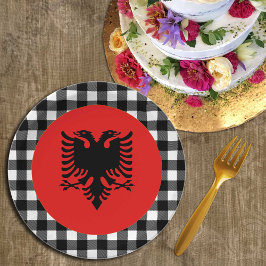 Plato De Papel Albania Placa, manta de búfalo y bandera albanesa