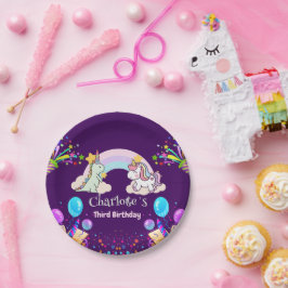 Plato De Papel Alcance del natalicio de los globos de arco iris d