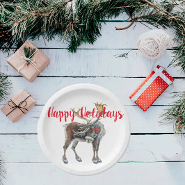 Plato De Papel Alce de Navidad con saludo personalizable