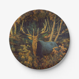 Plato De Papel Alce toro en bosque otoñal