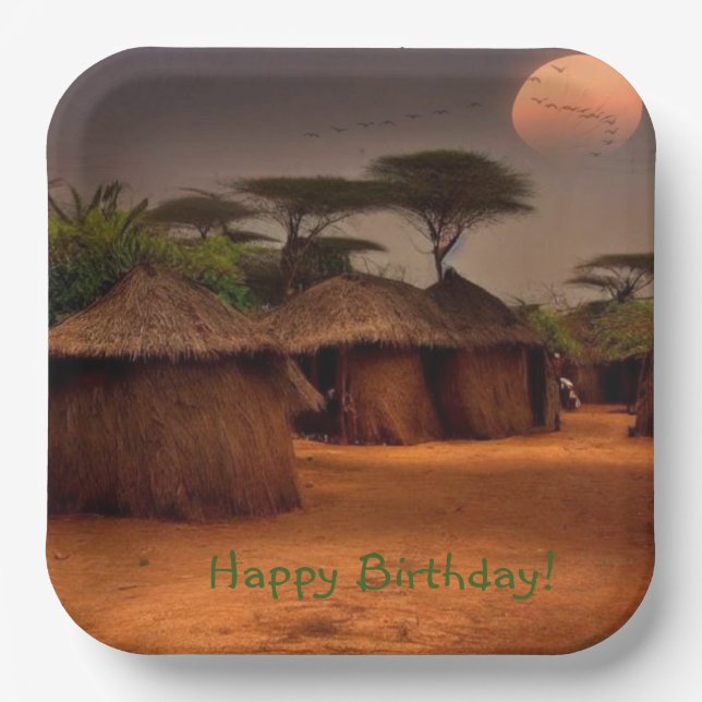 Plato De Papel Aldea africana (Anverso)