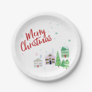 Plato De Papel Aldea de los navidades