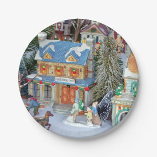 Plato De Papel Aldea de navidades en miniatura